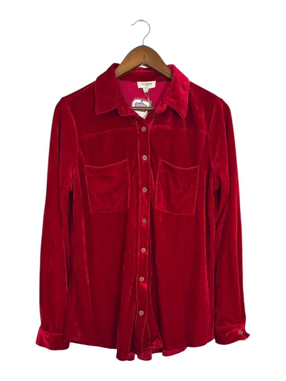 Umgee Red Velvet Button-Down Shirt